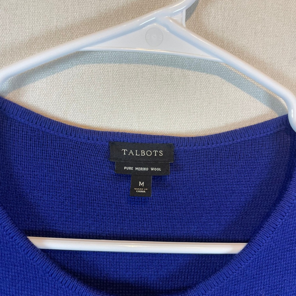 Talbots‎ Pure Merino Wool Long Cardigan Sweater Royal Blue Open Front - Size M - Picture 4 of 9